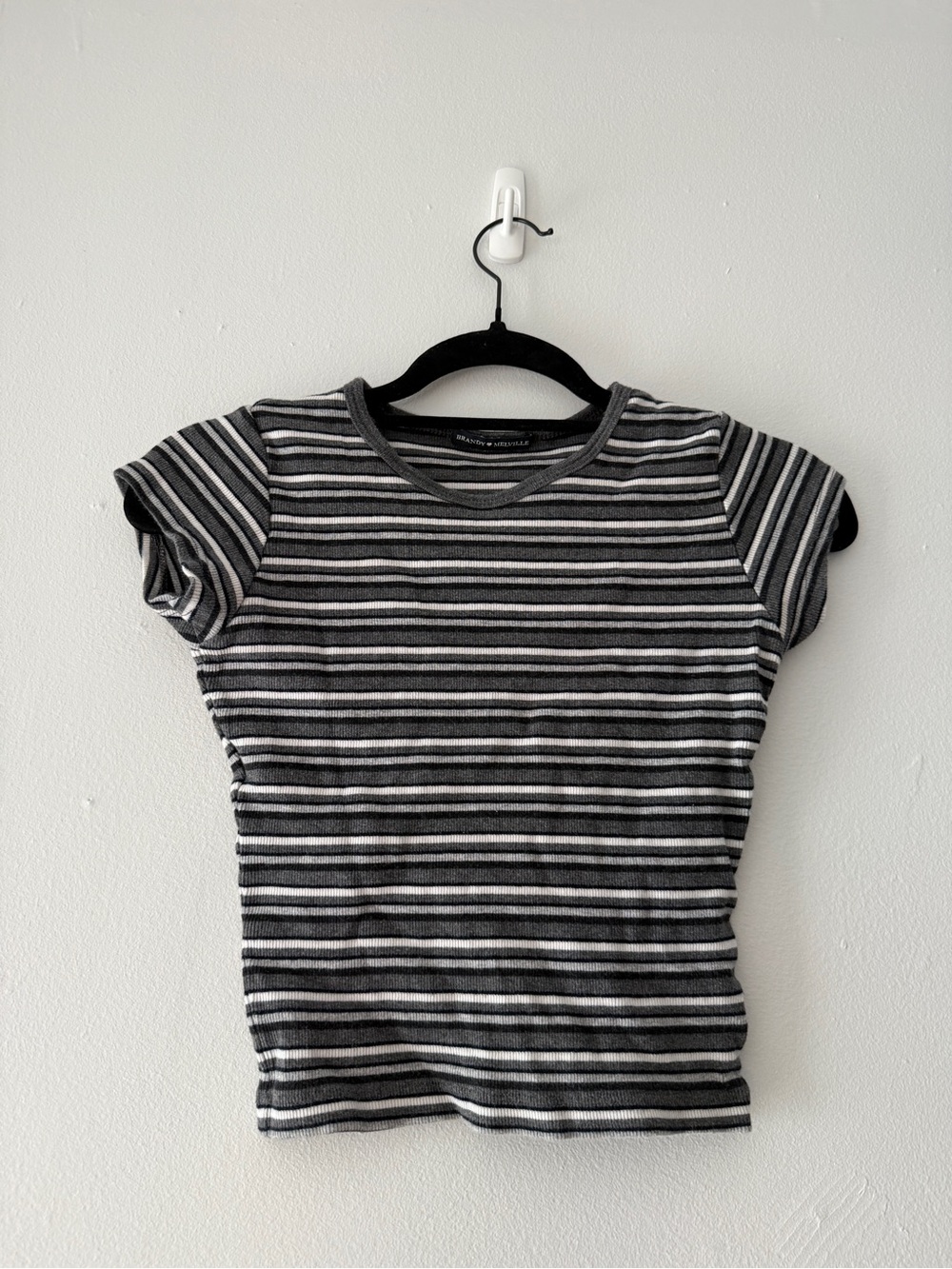 Brandy Melville Black & Gray Striped Short Sleeve Tee